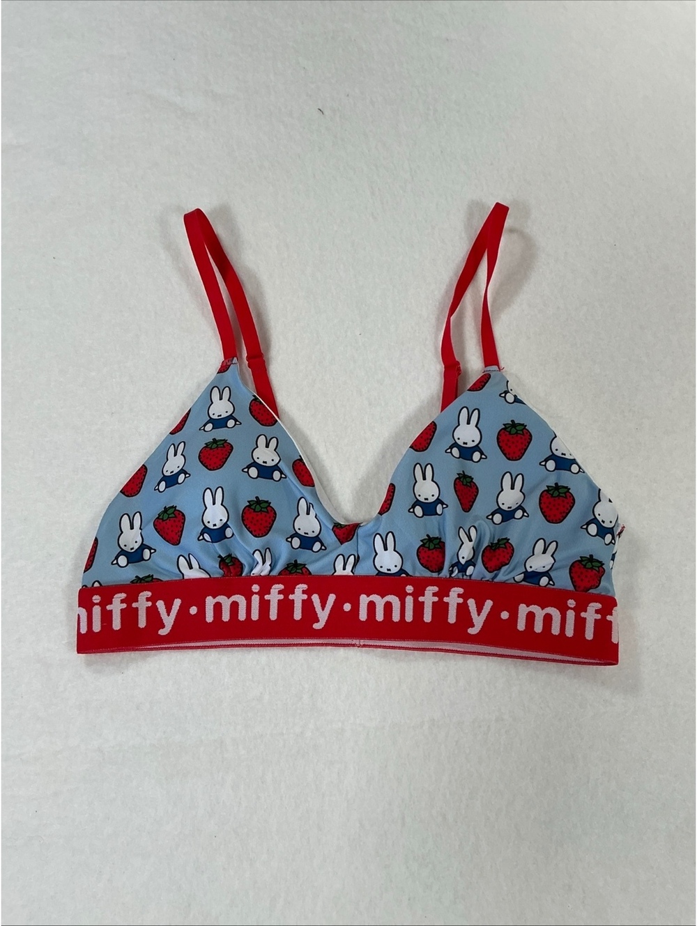 Miffy Strawberry Print Bralette Bra Women’s Medium Blue Red Kawaii Cute
